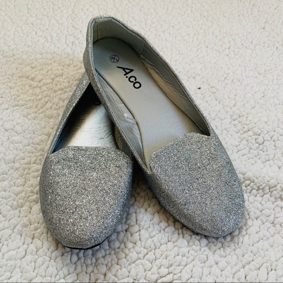 Ardene Shoes Ardene Silver Glitter Slip On Loafers
